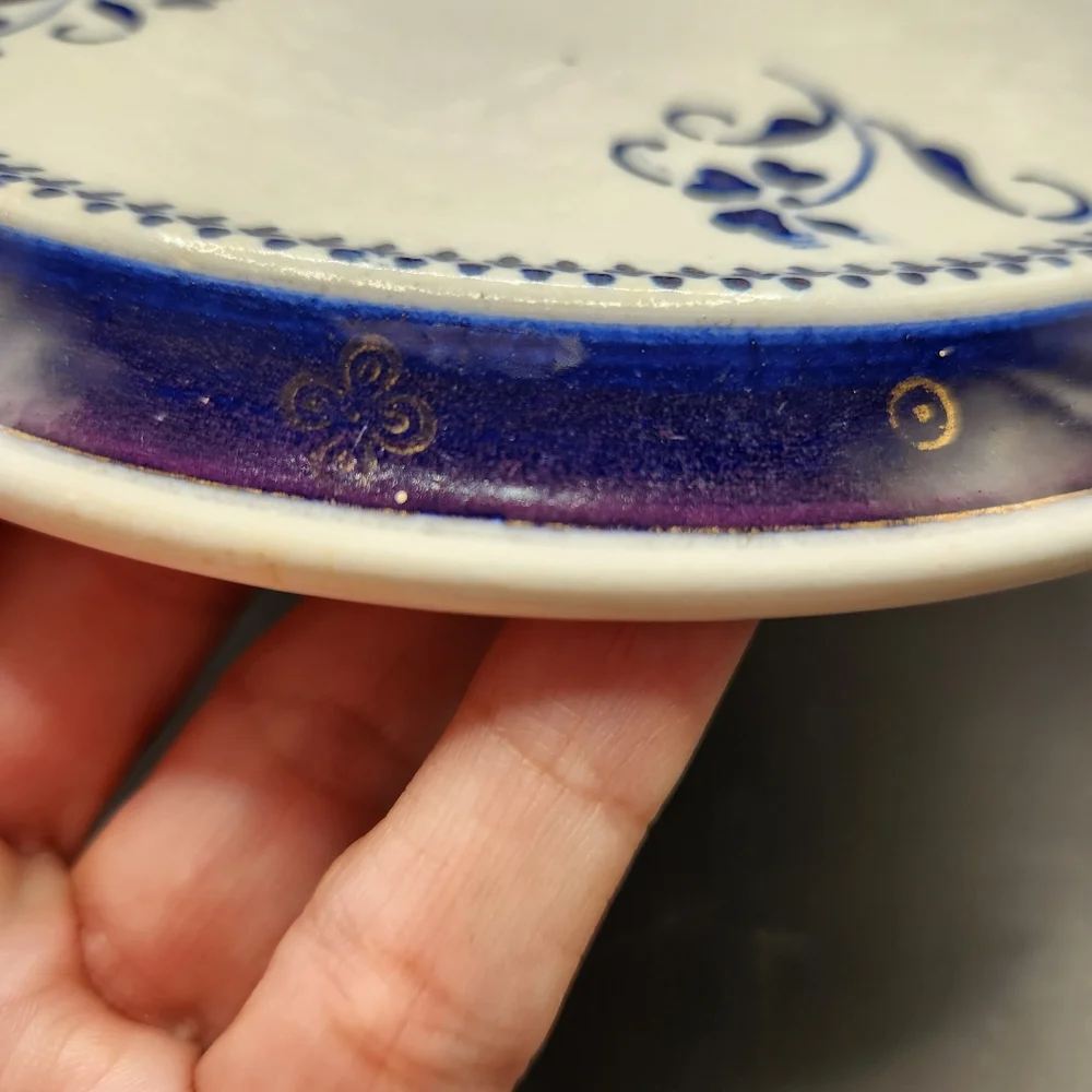 Antique Franz Anton Mehlem Floral Blue & White Porcelain Trivet Bonn Germany